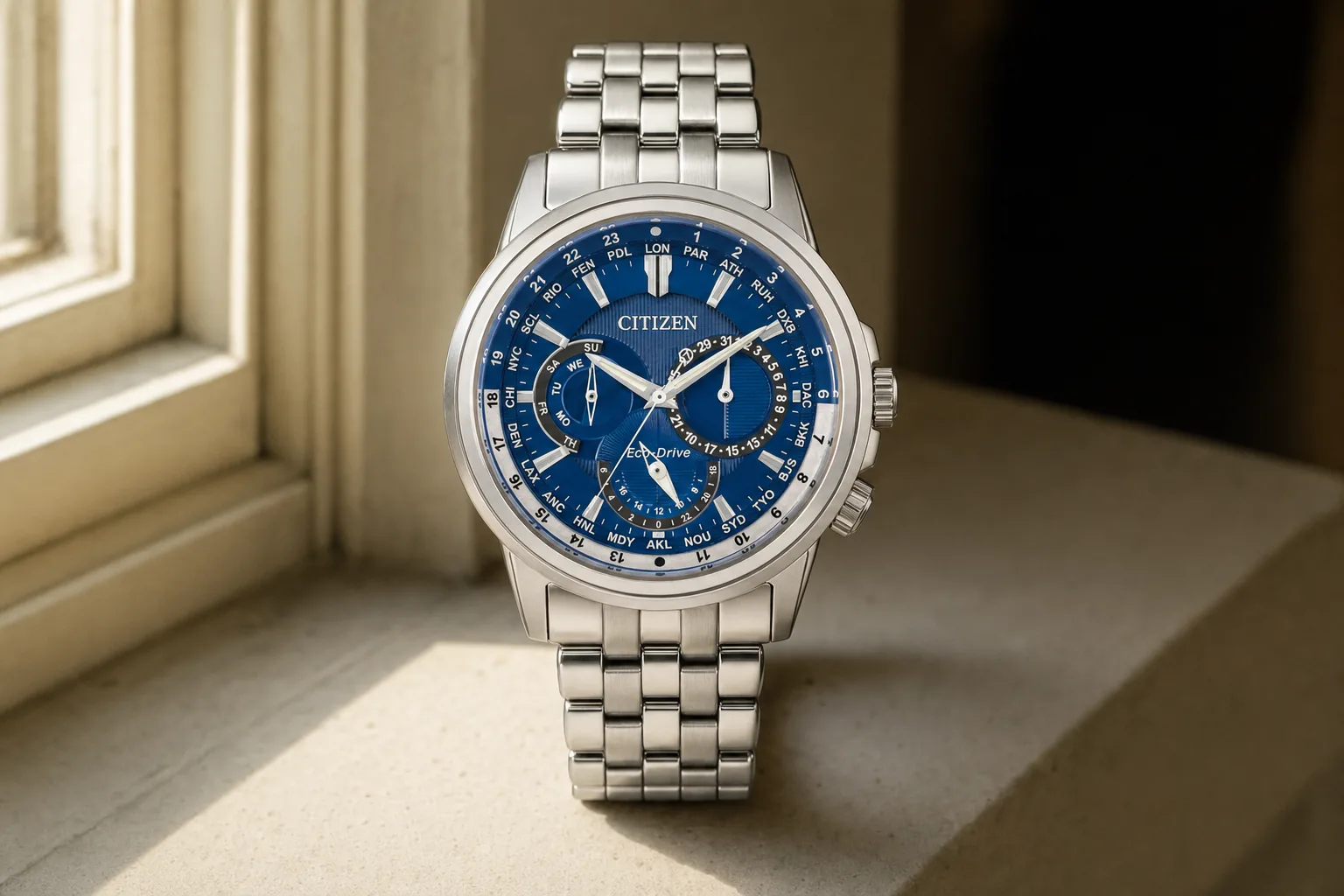As sete peças prontas usam Eco-Drive, que converte luz em eletricidade.